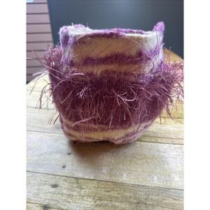 Felted Wool‎ Bucket Purse Small Handmade One Of A Kind Eyelash Yarn Accent